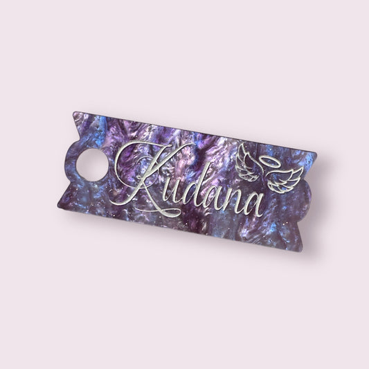Custom Personalized Simple Name Badge Tag for 2.0 Tumbler Topper slides on straw 40oz 30oz with engraved name on purple marble acrylic