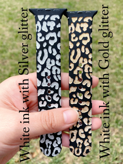 Option of silver or gold glitter in cheetah print engraving.