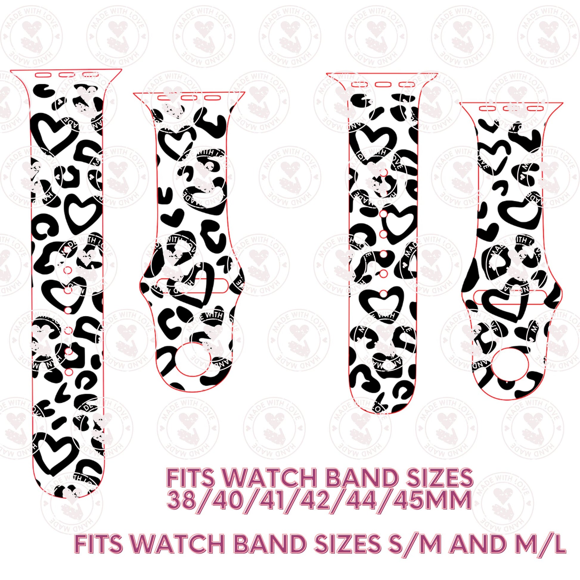 Hearts Leopard Heart Print SVG watch band 38 40 41 42 44 45 mm - cut file only