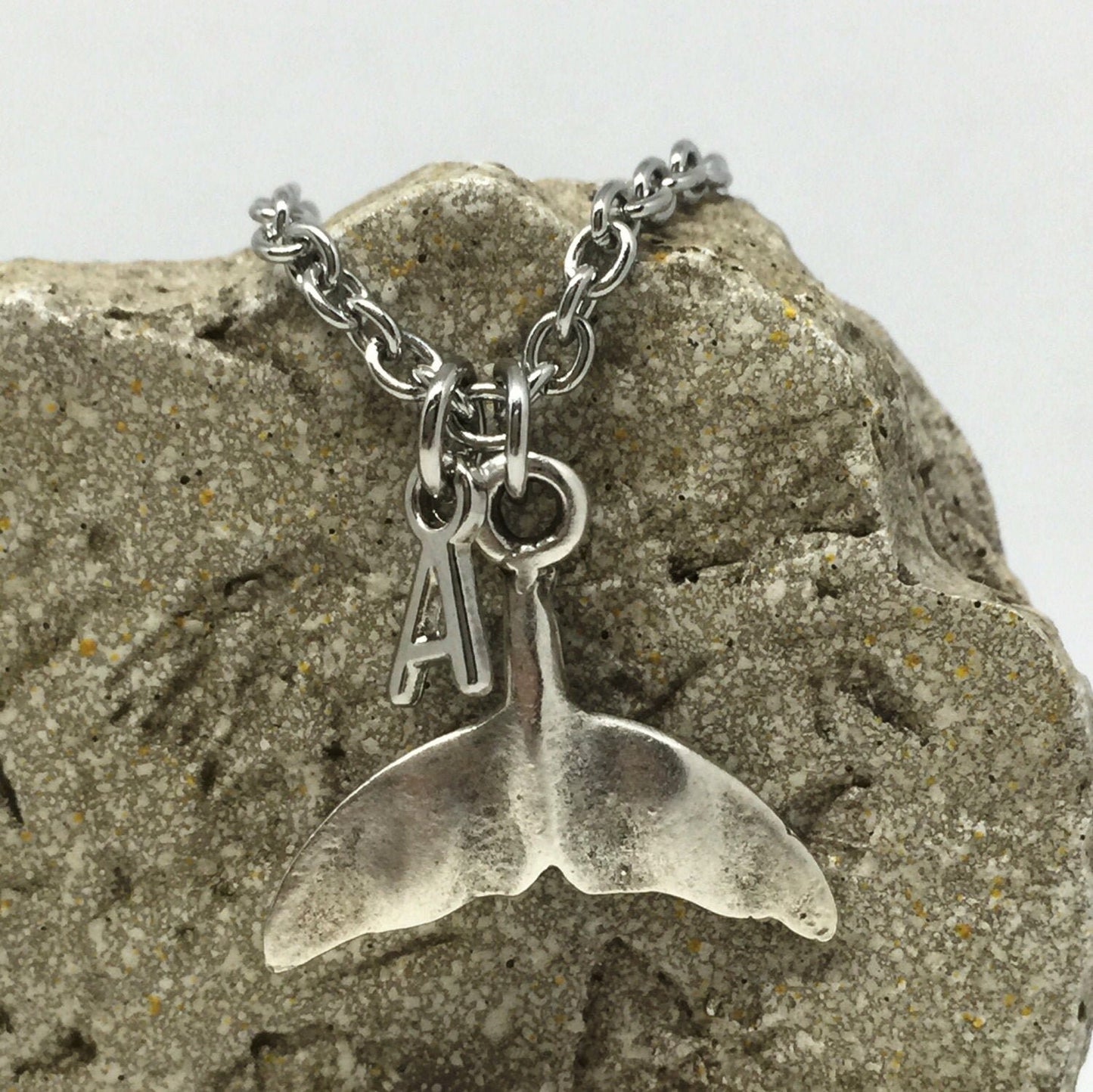 Whale tail save the whales charm necklace stainless steel sterling silver chain lead nickel free hypoallergenic