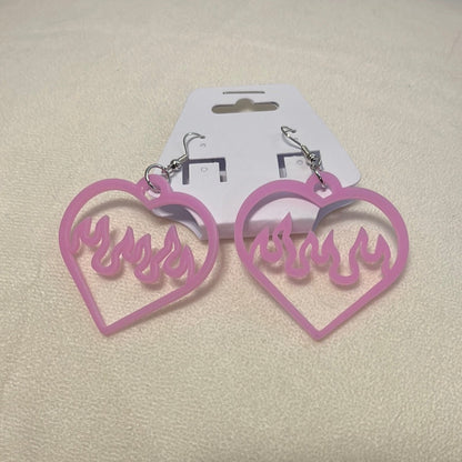 Pink Flaming Heart Earrings