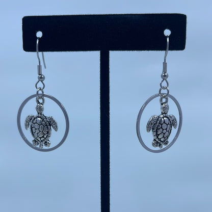 Turtle Earrings - silver tone